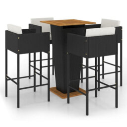 Berkfield 5 Piece Garden Bar Set With Cushions Poly Rattan Black - thumbnail 2