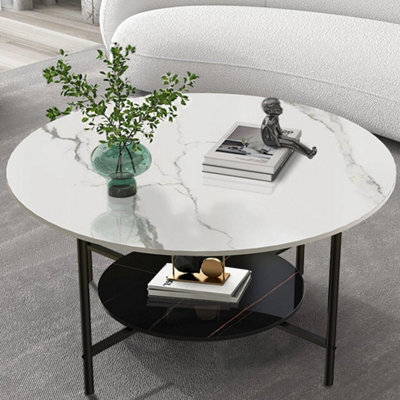 2 Tier Large Round Coffee Table Modern Marble Table - image 1