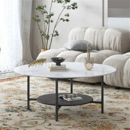 2 Tier Large Round Coffee Table Modern Marble Table - thumbnail 5