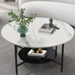 2 Tier Large Round Coffee Table Modern Marble Table - thumbnail 1