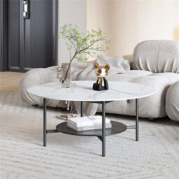 2 Tier Large Round Coffee Table Modern Marble Table - thumbnail 4