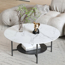 2 Tier Large Round Coffee Table Modern Marble Table - thumbnail 3