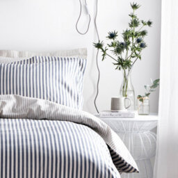 Yard Hebden Striped 100% Cotton Duvet Cover Set, Navy, Single - thumbnail 3