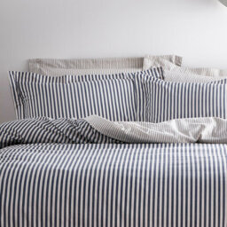 Yard Hebden Striped 100% Cotton Duvet Cover Set, Navy, Single - thumbnail 2