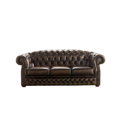 Chesterfield 3 Seater Antique Brown Leather Sofa Bespoke In Buckingham Style - image 1