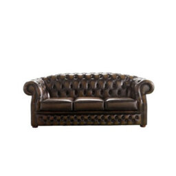 Chesterfield 3 Seater Antique Brown Leather Sofa Bespoke In Buckingham Style - thumbnail 1