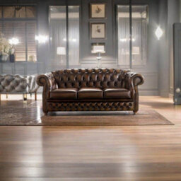 Chesterfield 3 Seater Antique Brown Leather Sofa Bespoke In Buckingham Style - thumbnail 3