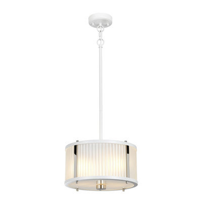 Elstead Corona Cylindrical 2 Light Pendant, White Polished Nickel, Frosted Glass - image 1