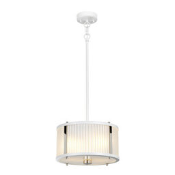 Elstead Corona Cylindrical 2 Light Pendant, White Polished Nickel, Frosted Glass - thumbnail 1