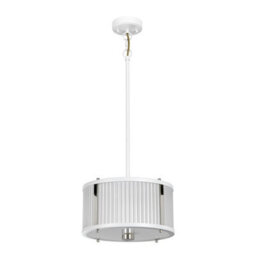 Elstead Corona Cylindrical 2 Light Pendant, White Polished Nickel, Frosted Glass - thumbnail 2