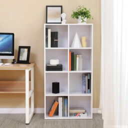 Songmics Shelving Unit, Bookcase, 8-Compartment Wooden Storage Unit, Floor-Standing Organizer, White - thumbnail 1
