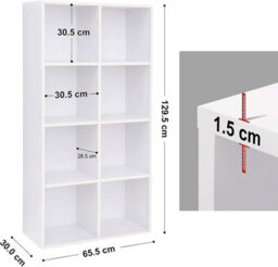 Songmics Shelving Unit, Bookcase, 8-Compartment Wooden Storage Unit, Floor-Standing Organizer, White - thumbnail 2