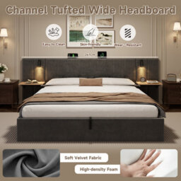 Matteo Super King Velvet Ottoman Bed Frame With Charging Station, Reading Light & Adjustable Shelf, Grey - thumbnail 9