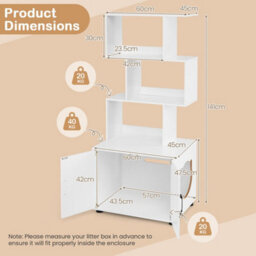 White 141 Cm Tall Hidden Cat Washroom Furniture With 3 Open Shelves Side Entry - thumbnail 2