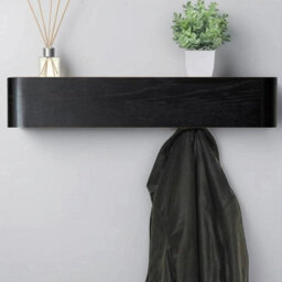 Magna Retail Black Coat Rack Wall Mounted With Shelf And 5 Hidden Hooks Modern Coat Stands For Hallway Solid Wood Veneer Panel - thumbnail 1
