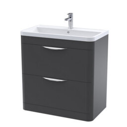 Balterley Aldershawe Contemporary Floor Standing 2 Drawer Bathroom Vanity Unit & Ceramic Basin, Dark Grey, 755mm
