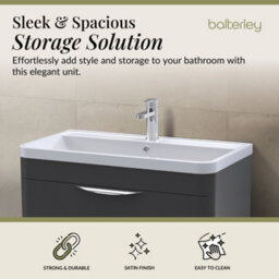 Balterley Wave Contemporary Floor Standing 2 Drawer Bathroom Vanity Unit & Ceramic Basin, Dark Grey, 755mm - thumbnail 3