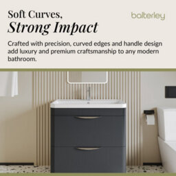 Balterley Wave Contemporary Floor Standing 2 Drawer Bathroom Vanity Unit & Ceramic Basin, Dark Grey, 755mm - thumbnail 6
