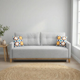 Ariel Fabric Sofa Bed With Foam Wave Springs Wooden Frame Loose Back Cushions Storage 213 X 101 X 91 Cm Light Grey - thumbnail 3