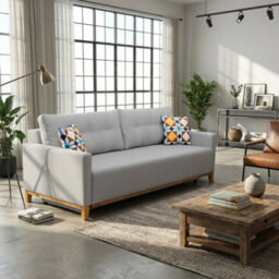 Ariel Fabric Sofa Bed With Foam Wave Springs Wooden Frame Loose Back Cushions Storage 213 X 101 X 91 Cm Light Grey - thumbnail 1