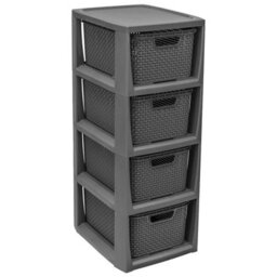 Pluto Packaging 2 X 4 Drawer Grey Stylish Rattan Effect Commode Baskets Home Office Storage Units - thumbnail 2