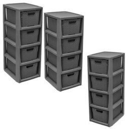 Pluto Packaging 2 X 4 Drawer Grey Stylish Rattan Effect Commode Baskets Home Office Storage Units - thumbnail 3