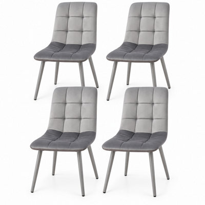 Oira Homes Grey Nova Velvet Dining Chairs Set Of 4 Modern Quilted Kitchen Dining Chairs With Black Metal Legs - image 1