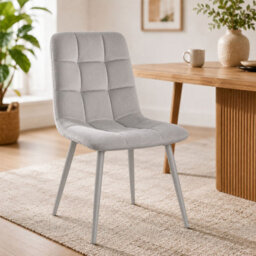 Oira Homes Grey Nova Velvet Dining Chairs Set Of 4 Modern Quilted Kitchen Dining Chairs With Black Metal Legs - thumbnail 3