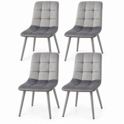 Oira Homes Grey Nova Velvet Dining Chairs Set Of 4 Modern Quilted Kitchen Dining Chairs With Black Metal Legs - thumbnail 1
