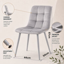 Oira Homes Grey Nova Velvet Dining Chairs Set Of 4 Modern Quilted Kitchen Dining Chairs With Black Metal Legs - thumbnail 4