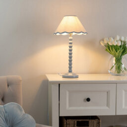 Valuelights Bobbles Powder Blue Bobbin Table Lamp With Blue Trim Scallop Shade - thumbnail 5
