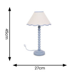 Valuelights Bobbles Powder Blue Bobbin Table Lamp With Blue Trim Scallop Shade - thumbnail 9