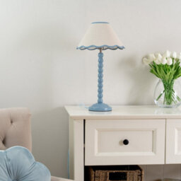 Valuelights Bobbles Powder Blue Bobbin Table Lamp With Blue Trim Scallop Shade - thumbnail 4