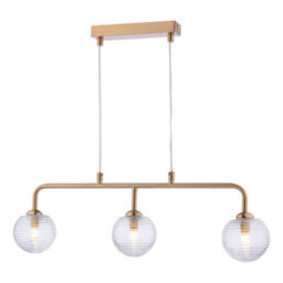 DAR Feya 3 Light Bar Pendant Antique Bronze With Ribbed Glass