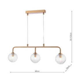 The Lighting Studio Feya 3 Light Bar Pendant Antique Bronze With Ribbed Glass - thumbnail 2