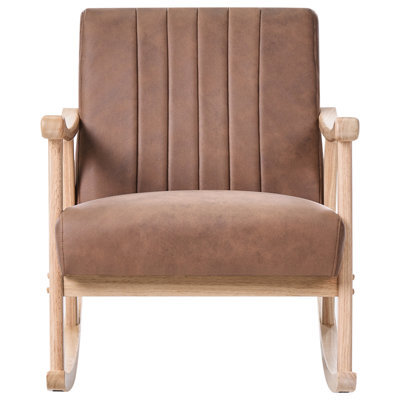 Wyld And Coco Casalux Rocking Armchair Brown Faux Leather With Rubberwood Legs And Armrests, W63 X D96 X H78Cm - image 1