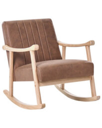 Wyld And Coco Casalux Rocking Armchair Brown Faux Leather With Rubberwood Legs And Armrests, W63 X D96 X H78Cm - thumbnail 3