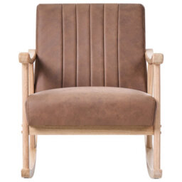 Wyld And Coco Casalux Rocking Armchair Brown Faux Leather With Rubberwood Legs And Armrests, W63 X D96 X H78Cm - thumbnail 1