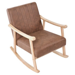 Wyld And Coco Casalux Rocking Armchair Brown Faux Leather With Rubberwood Legs And Armrests, W63 X D96 X H78Cm - thumbnail 6
