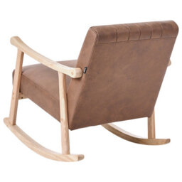Wyld And Coco Casalux Rocking Armchair Brown Faux Leather With Rubberwood Legs And Armrests, W63 X D96 X H78Cm - thumbnail 5