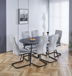 Hallowood Furniture Cullompton Large 160Cm Oval Table With 6 Grey High Back Chairs - thumbnail 1