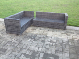 Fimous Dark Grey  Mixed Rattan Garden Furniture Corner Sofa Set Oblong Coffee Table Chair Footstools - thumbnail 5