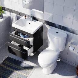 Nes Home 500mm Anthracite Wall Hung 2 Drawers Vanity Unit & Close Coupled Toilet - thumbnail 5