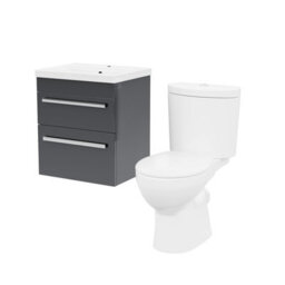 Nes Home 500mm Anthracite Wall Hung 2 Drawers Vanity Unit & Close Coupled Toilet - thumbnail 6
