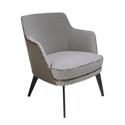 Angel Cerda Stylish Black And White Fabric Armchair With Chocolate Brown Leatherette Accents - image 1