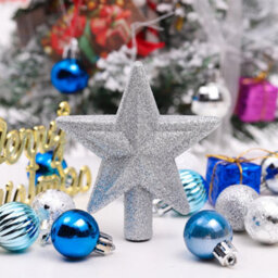 Living And Home 30 Pcs Blue Shatterproof Christmas Decoration Xmas Ornament Christmas Tree Baubles Set With Snowflake Tree Topper - thumbnail 2