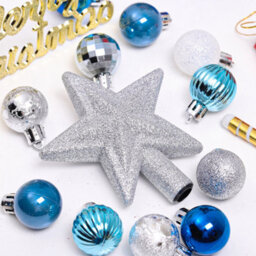Living And Home 30 Pcs Blue Shatterproof Christmas Decoration Xmas Ornament Christmas Tree Baubles Set With Snowflake Tree Topper - thumbnail 3