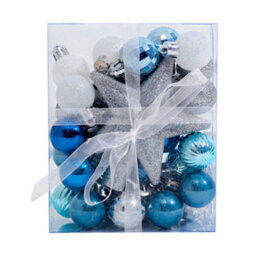 Living And Home 30 Pcs Blue Shatterproof Christmas Decoration Xmas Ornament Christmas Tree Baubles Set With Snowflake Tree Topper - thumbnail 5