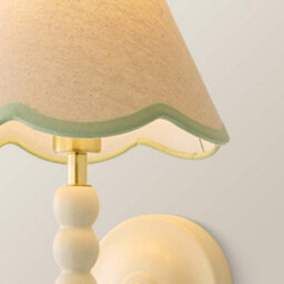 Valuelights Bobbin Cream Bobble Wall Light And Green Trim Linen Lamp Shade - thumbnail 4