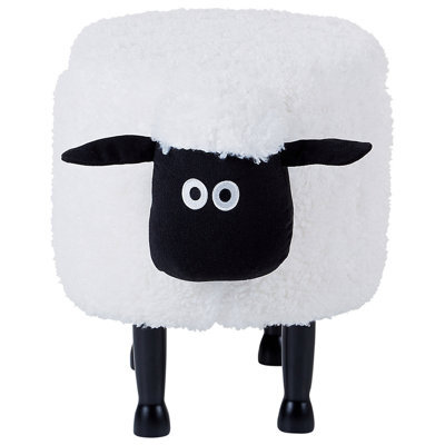 Wyld And Coco Kids Sheep Footstool With Storage - White Faux Fur, Rubberwood Legs, Lift-Up Toy Compartment - image 1